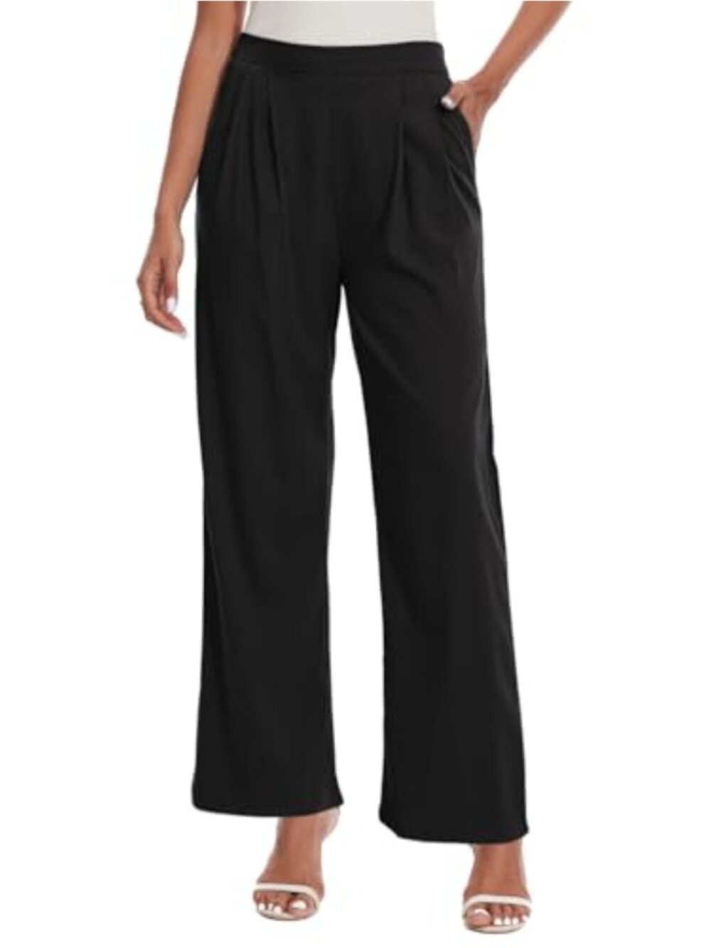 Women's Pull On Soft Pants Back Elastic Waist Ankle Length Slacks